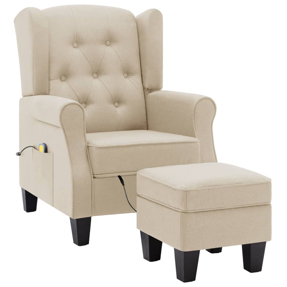 vidaXL Massage Recliner with Footrest Cream Fabric