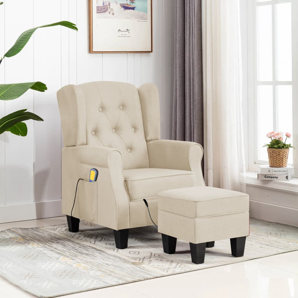 vidaXL Massage Recliner with Footrest Cream Fabric
