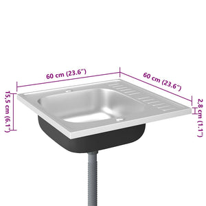 Spüle mit Abtropffläche Set Silbern 600x600x155 mm Edelstahl