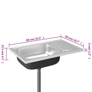 Spüle mit Abtropffläche Set Silbern 800x500x155 mm Edelstahl