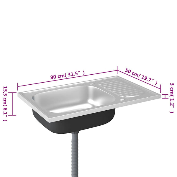 Spüle mit Abtropffläche Set Silbern 800x500x155 mm Edelstahl