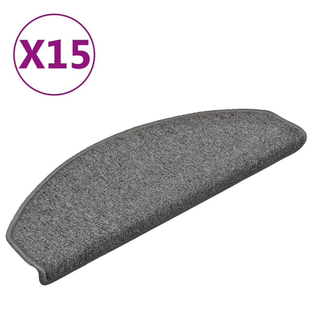 vidaXL Stair Mats 15 pcs. 65x24x4 cm Dark Grey Semicircular Large