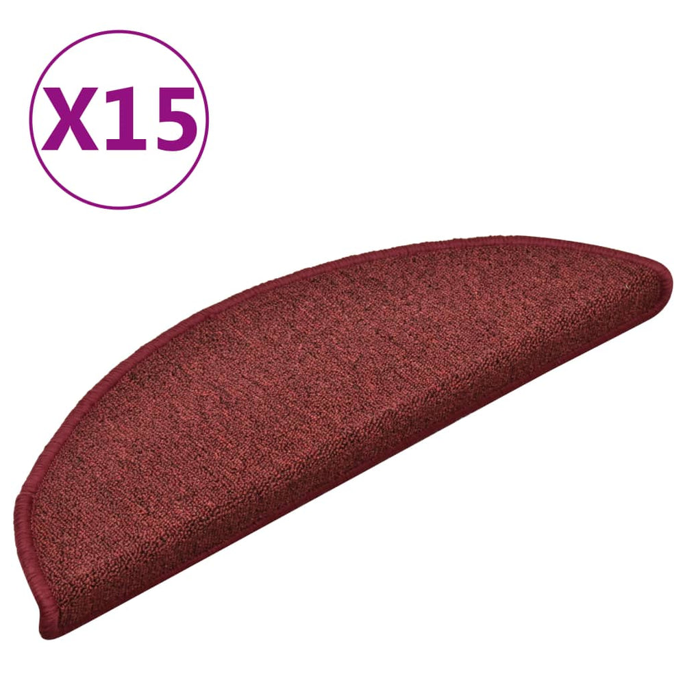 vidaXL Stair Mats 15 pcs. 56x17x3 cm Bordeaux Half-Round