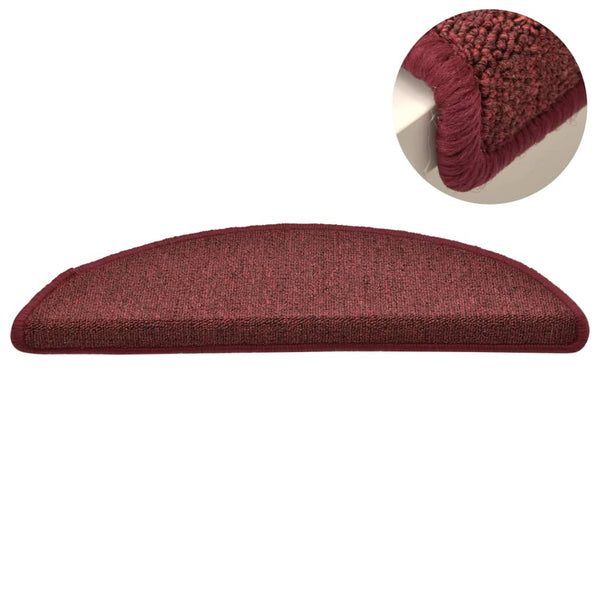 vidaXL Stair Mats 15 pcs. 56x17x3 cm Bordeaux Half-Round