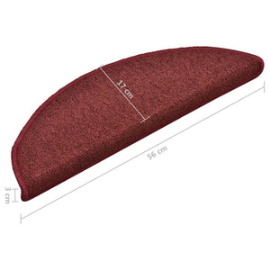 vidaXL Stair Mats 15 pcs. 56x17x3 cm Bordeaux Half-Round