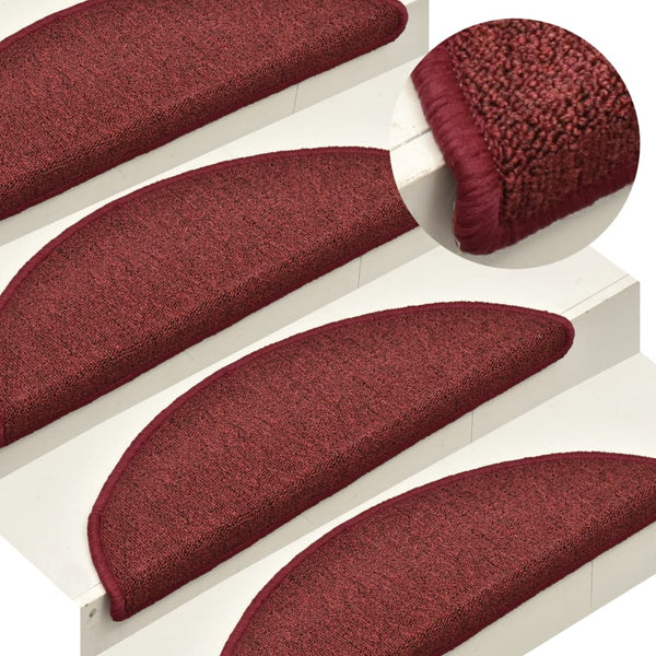 vidaXL Stair Mats 15 pcs. 56x17x3 cm Bordeaux Half-Round
