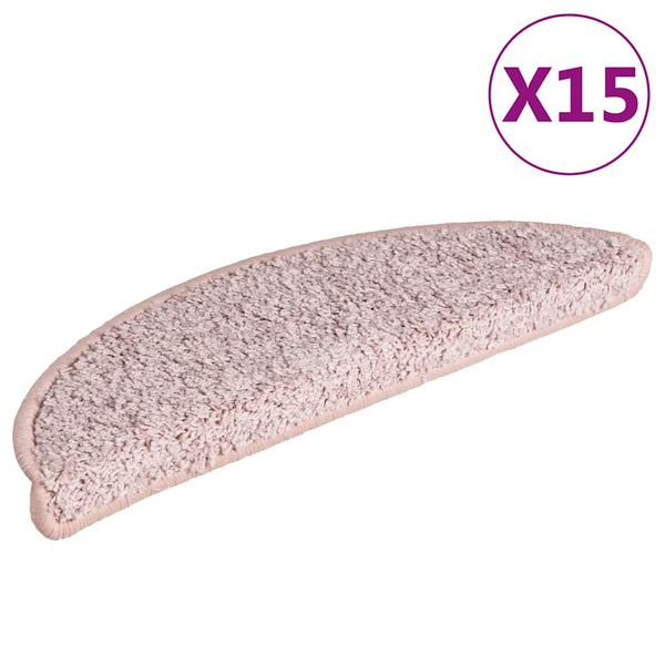 vidaXL Stair Mats 15 pcs 56x17x3 cm Light Pink Half-Round