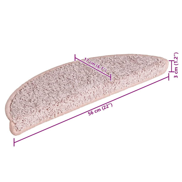 vidaXL Stair Mats 15 pcs 56x17x3 cm Light Pink Half-Round