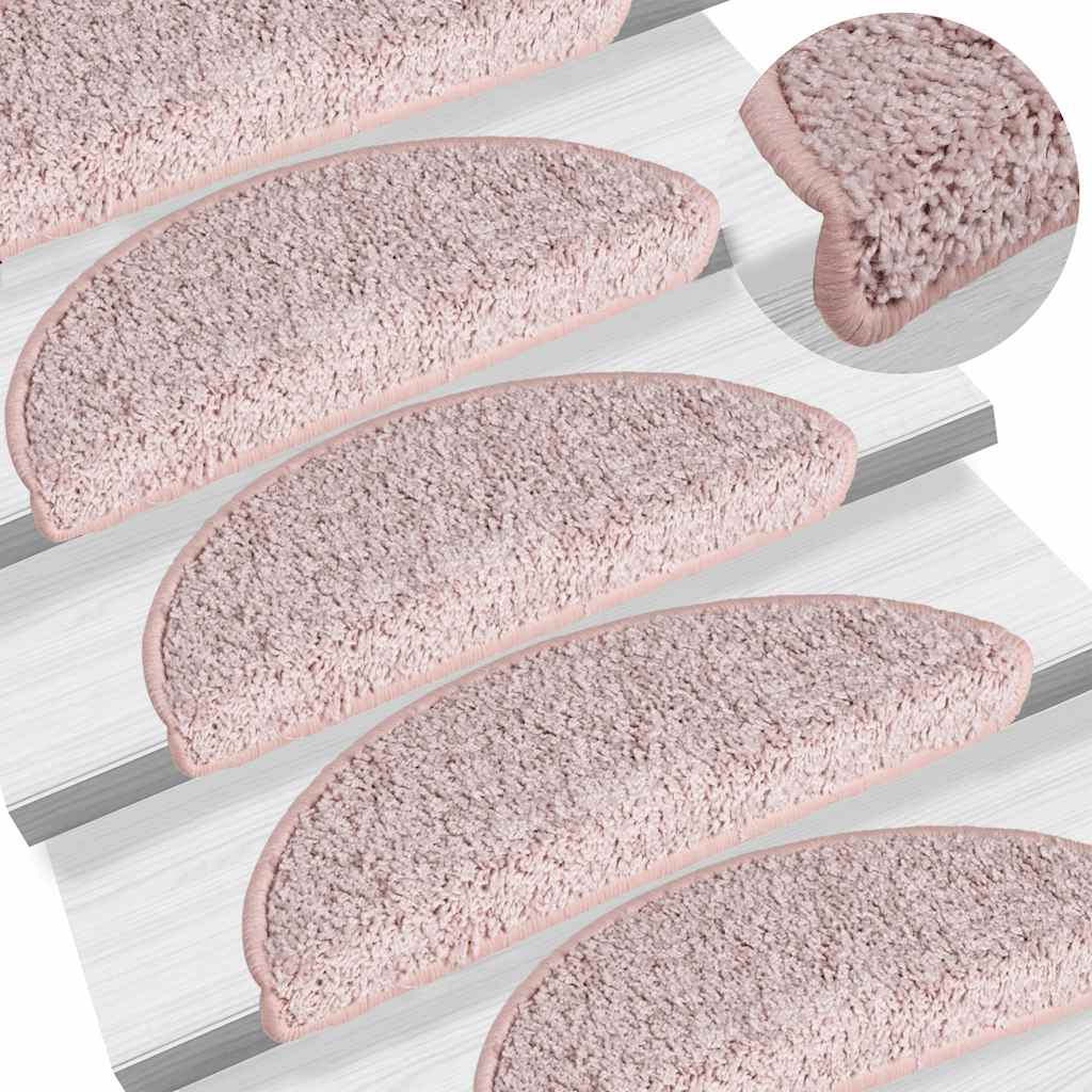 vidaXL Stair Mats 15 pcs 56x17x3 cm Light Pink Half-Round