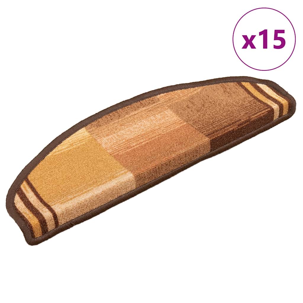 vidaXL Stair Mats Self-Adhesive 15 pcs Brown 65x21x4 cm