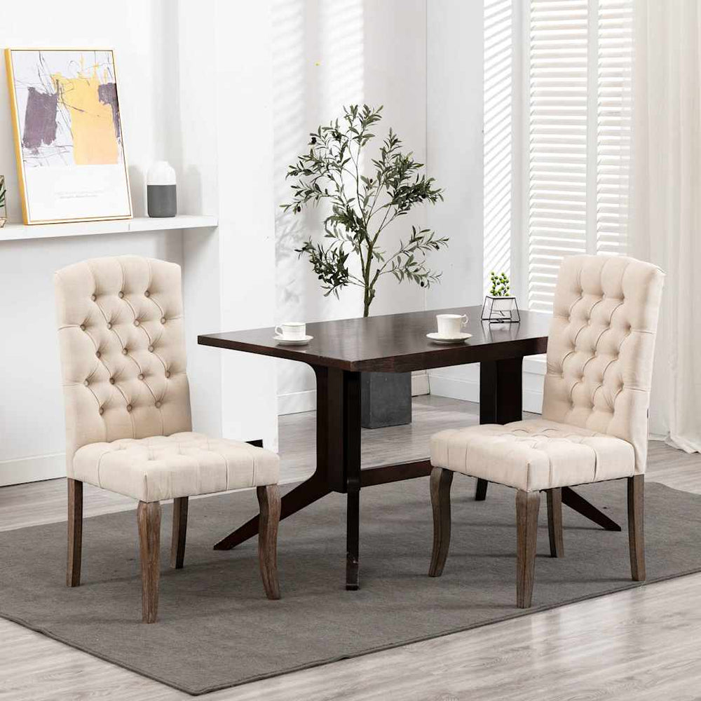vidaXL Dining Chairs 2 pcs. Beige Linen Look Fabric