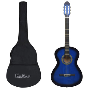 vidaXL Classic Guitar for Beginners with Bag Blue 4/4 39"