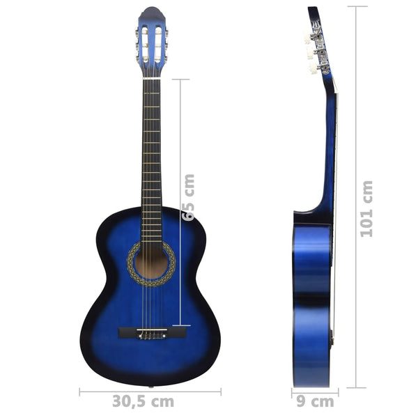 vidaXL Classic Guitar for Beginners with Bag Blue 4/4 39"