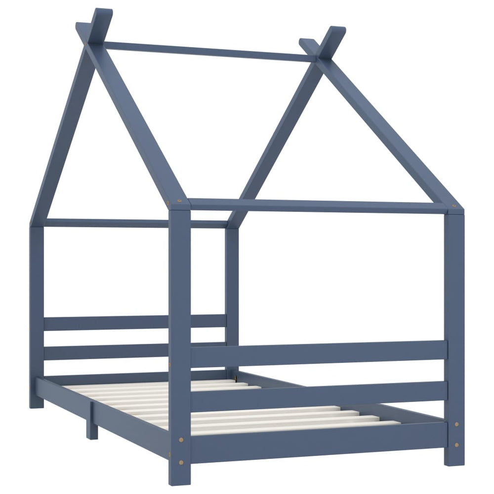 vidaXL Kids Bed Frame Grey Solid Pine Wood 90x200 cm