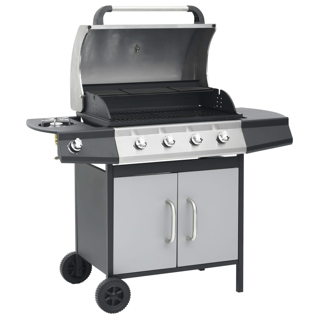 vidaXL Gas Grill 4+1 Burners Black and Silver Steel & Stainless Steel