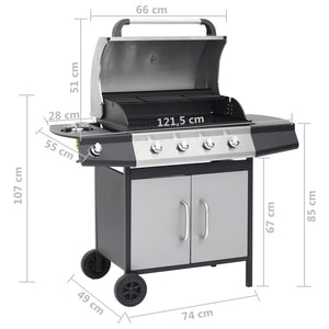 vidaXL Gas Grill 4+1 Burners Black and Silver Steel & Stainless Steel