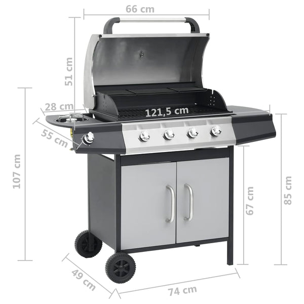vidaXL Gas Grill 4+1 Burners Black and Silver Steel & Stainless Steel