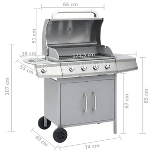 vidaXL Gas Grill 4+1 Burners Silver Stainless Steel