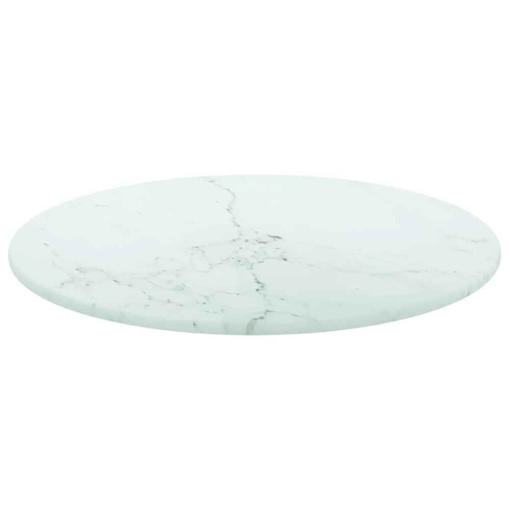 vidaXL Tabletop White Ø30x0.8 cm Tempered Glass Marble Look