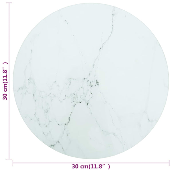 vidaXL Tabletop White Ø30x0.8 cm Tempered Glass Marble Look