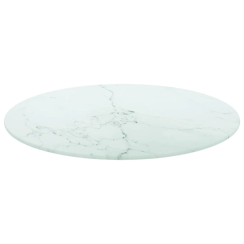 vidaXL Table Top White Ø50x0.8 cm Tempered Glass Marble Look