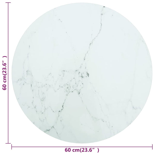 vidaXL Table Top White Ø60x0.8 cm Tempered Glass Marble Look