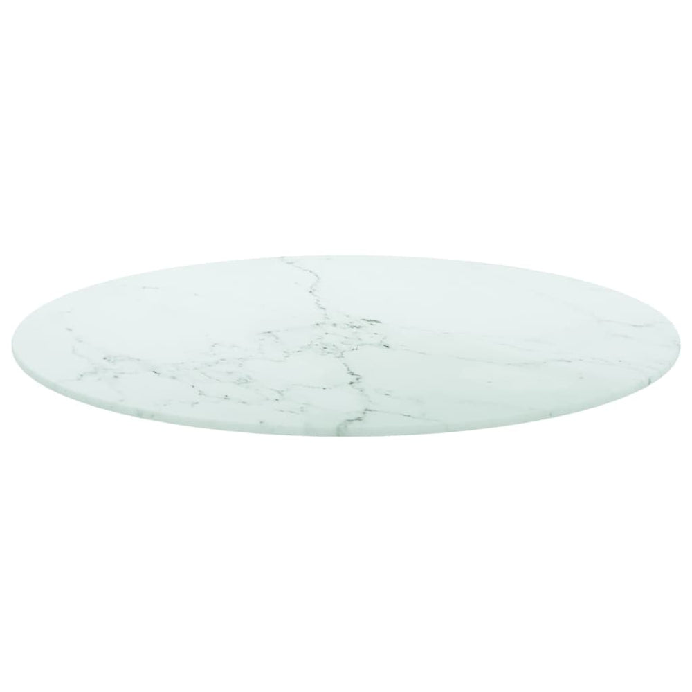 vidaXL Table Top White Ø70x0.8 cm Tempered Glass Marble Look