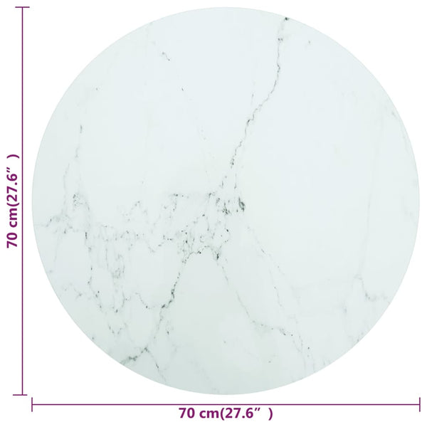 vidaXL Table Top White Ø70x0.8 cm Tempered Glass Marble Look