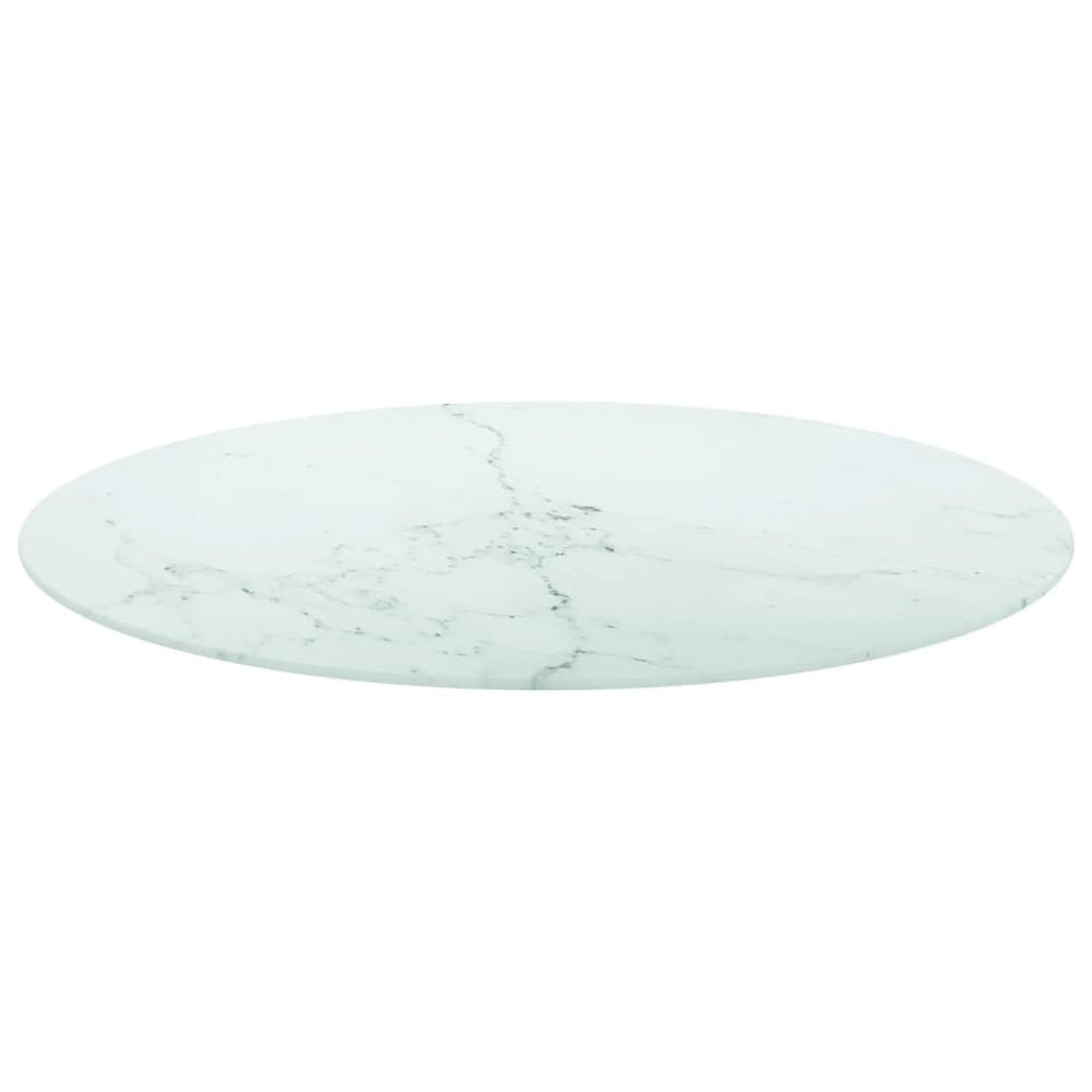 vidaXL Tabletop White Ø80x1 cm Tempered Glass Marble Look