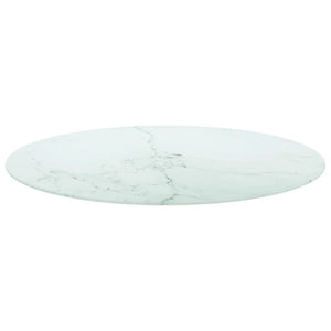 vidaXL Table Top White Ø90x1 cm Tempered Glass Marble Look