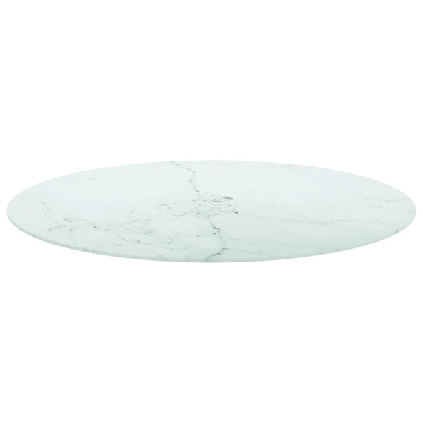 vidaXL Table Top White Ø90x1 cm Tempered Glass Marble Look