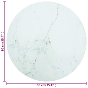 vidaXL Table Top White Ø90x1 cm Tempered Glass Marble Look