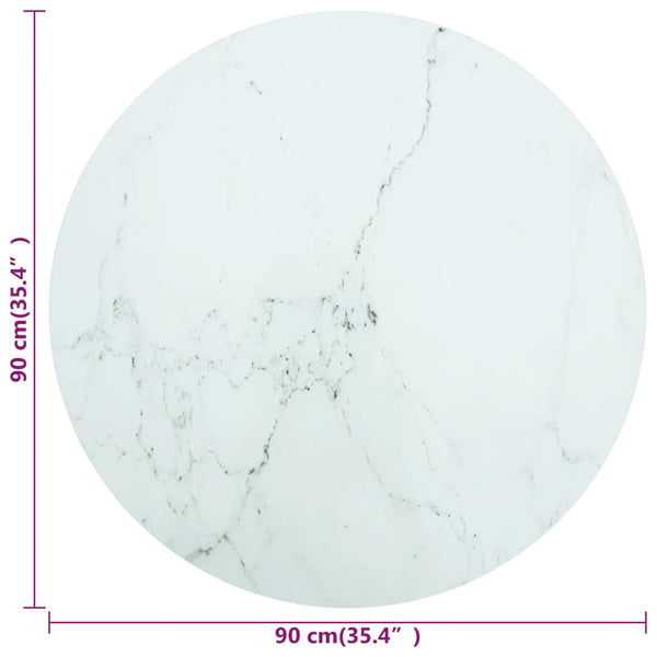 vidaXL Table Top White Ø90x1 cm Tempered Glass Marble Look