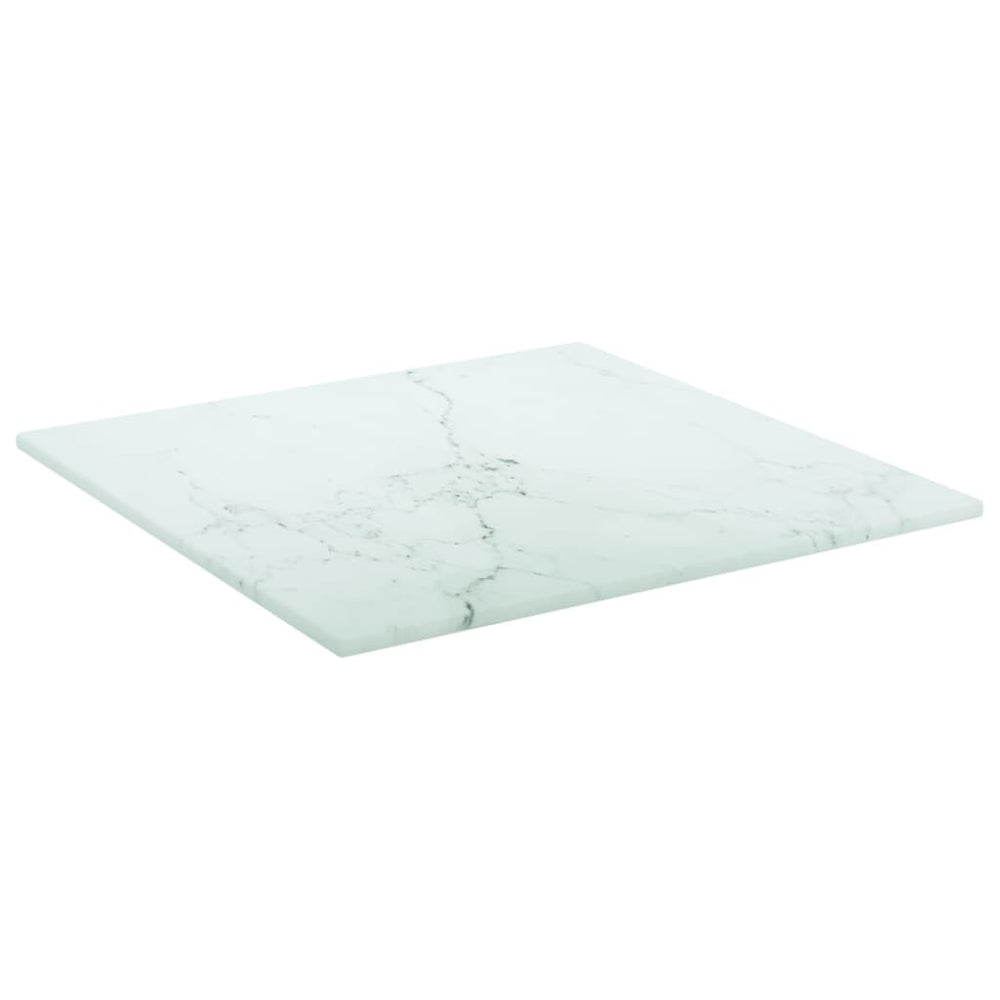 vidaXL Tabletop White 30x30 cm 6 mm Tempered Glass Marble Look