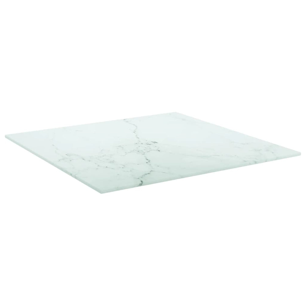 vidaXL Tabletop White 50x50 cm 6 mm Tempered Glass Marble Look