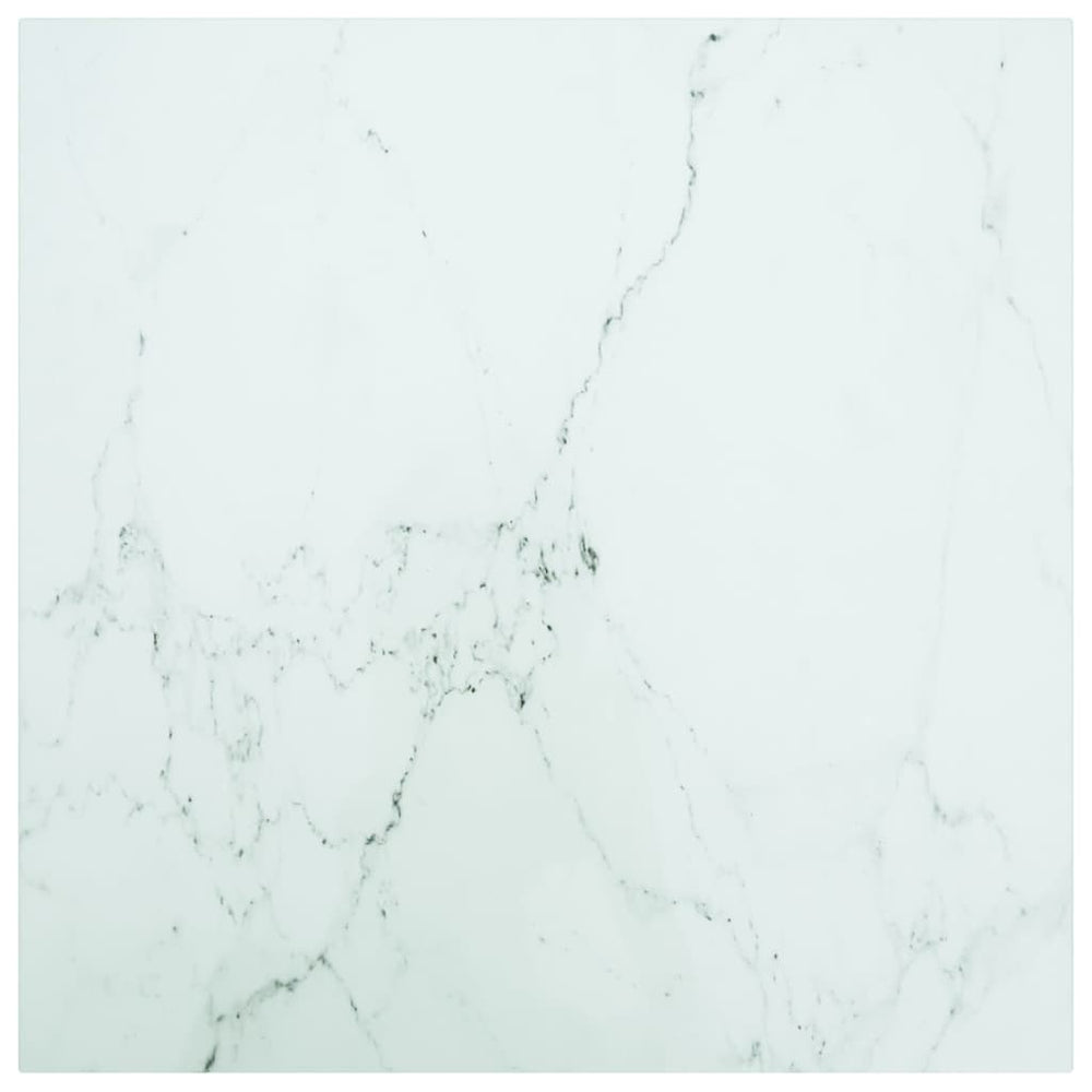 vidaXL Tabletop White 60x60 cm 6 mm Tempered Glass Marble Look