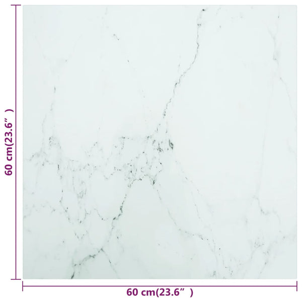 vidaXL Tabletop White 60x60 cm 6 mm Tempered Glass Marble Look