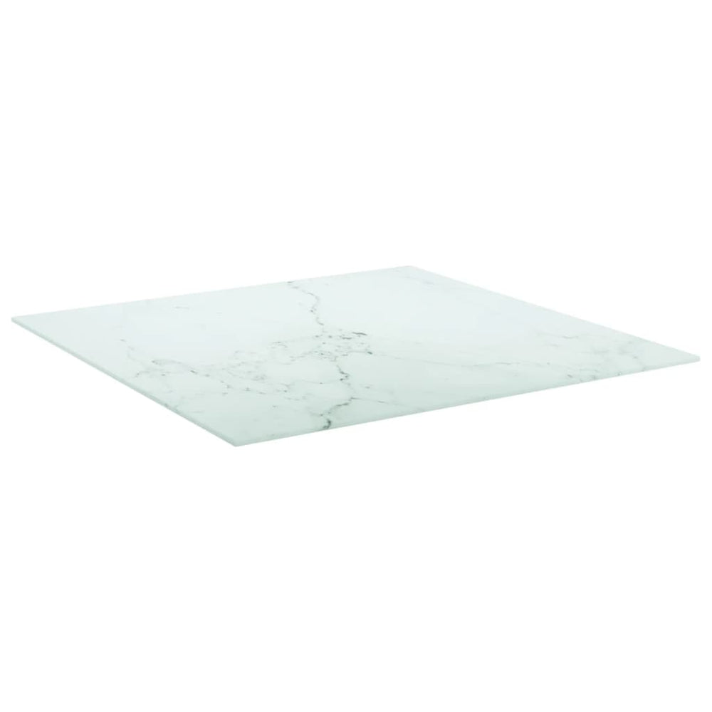 vidaXL Tabletop White 70x70 cm 6 mm Tempered Glass Marble Look