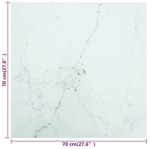 vidaXL Tabletop White 70x70 cm 6 mm Tempered Glass Marble Look