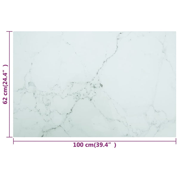 vidaXL Table Top White 100x62 cm 8 mm Tempered Glass Marble Look