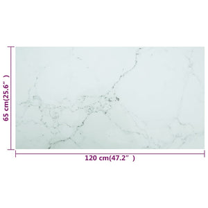 vidaXL Tabletop White 120x65 cm 8 mm Tempered Glass Marble Look