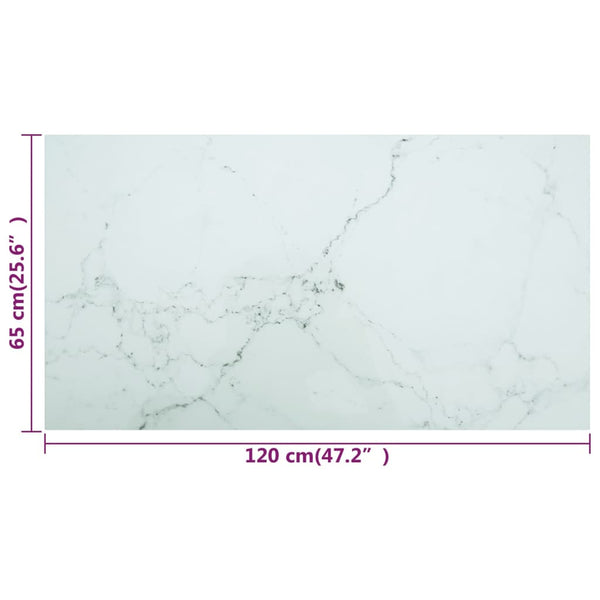vidaXL Tabletop White 120x65 cm 8 mm Tempered Glass Marble Look
