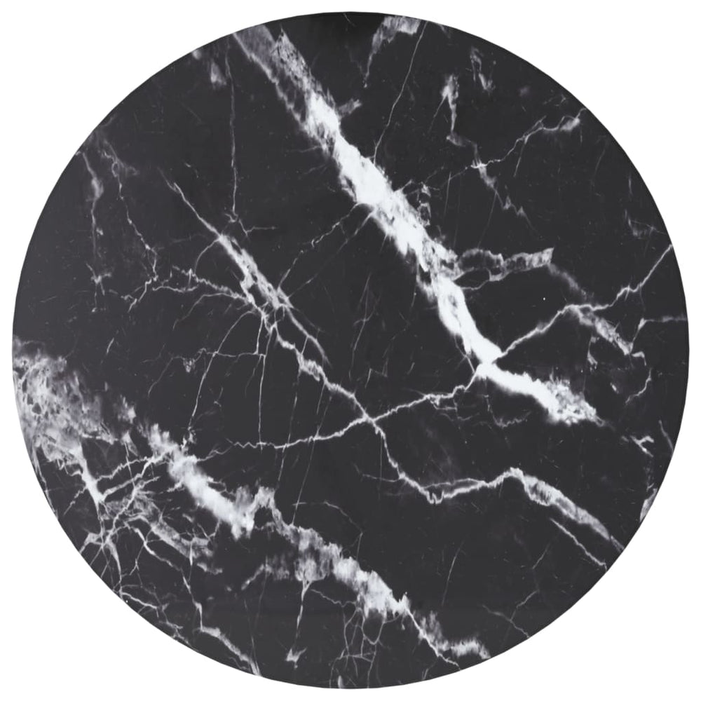 vidaXL Tabletop Black Ø30x0.8 cm Tempered Glass in Marble Look
