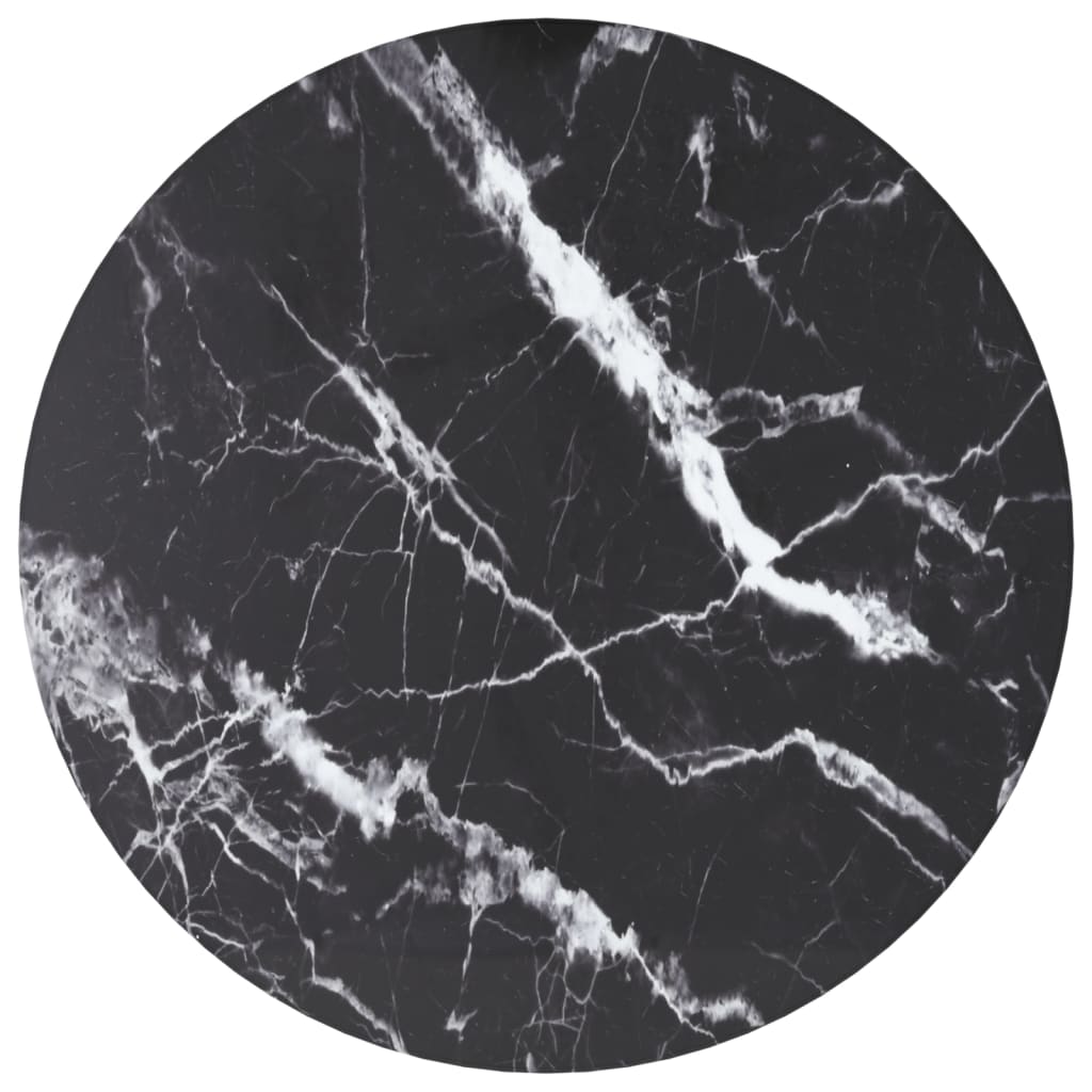 vidaXL Tabletop Black Ø30x0.8 cm Tempered Glass in Marble Look