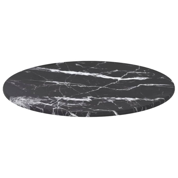 vidaXL Tabletop Black Ø30x0.8 cm Tempered Glass in Marble Look