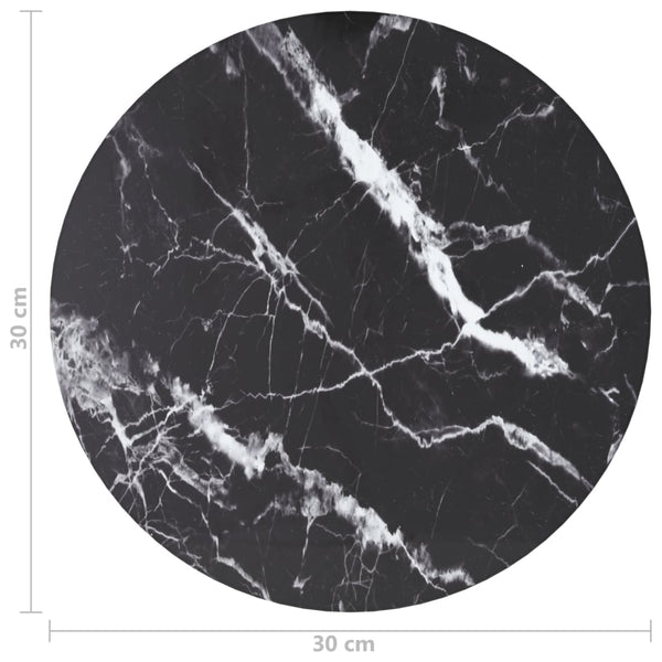 vidaXL Tabletop Black Ø30x0.8 cm Tempered Glass in Marble Look