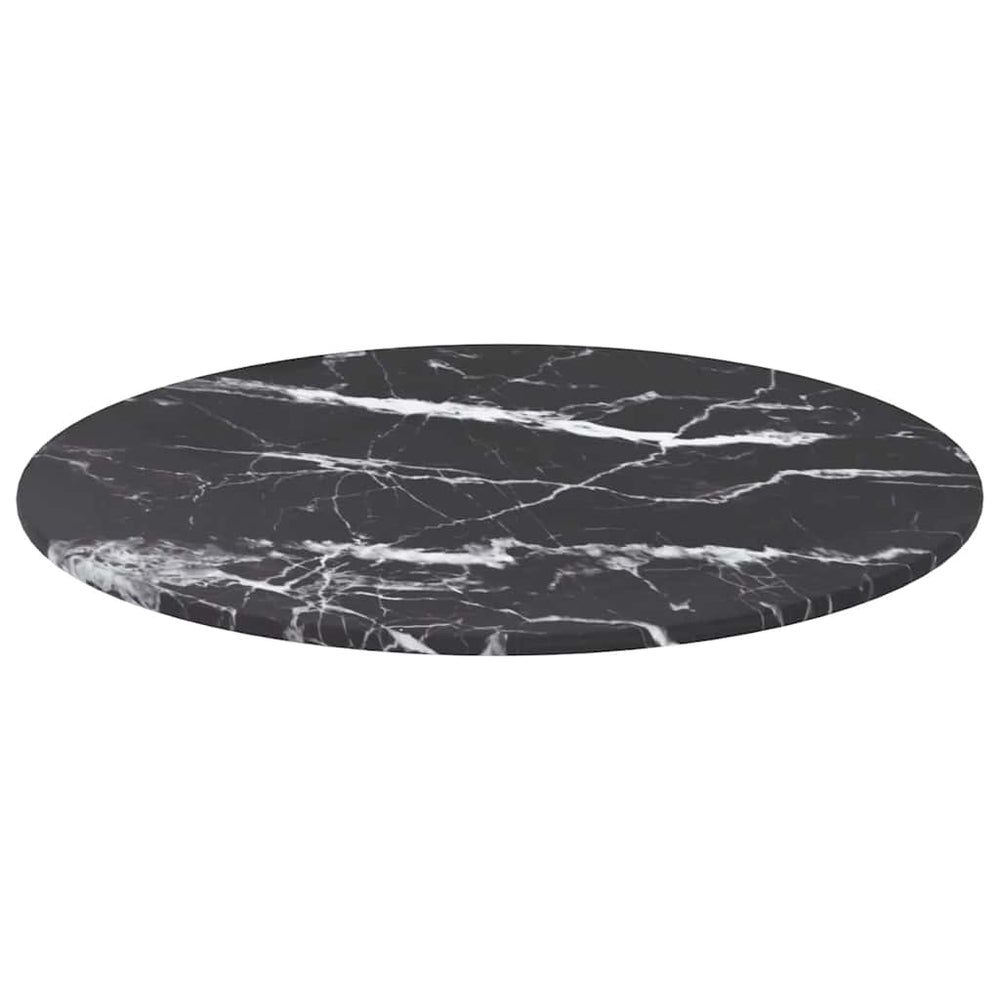 vidaXL Tabletop Black Ø40x0.8 cm Tempered Glass Marble Look