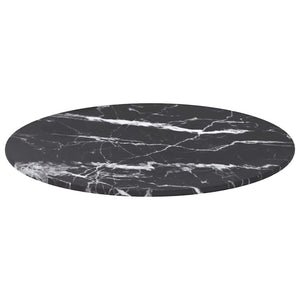 vidaXL Tabletop Black Ø40x0.8 cm Tempered Glass Marble Look