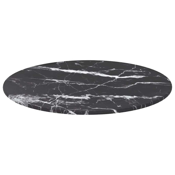 vidaXL Tabletop Black Ø40x0.8 cm Tempered Glass Marble Look