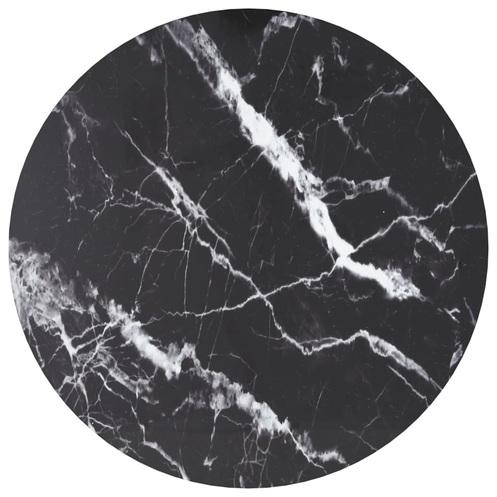 vidaXL Table Top Black Ø60x0.8 cm Tempered Glass Marble Look